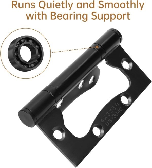 HBL' 6Pcs Door Hinges Surface Mounted Hinge 304 Stainless Steel Flush Mount 105MM x 76MM, Non Mortise Hinges for Heavy Door, Black