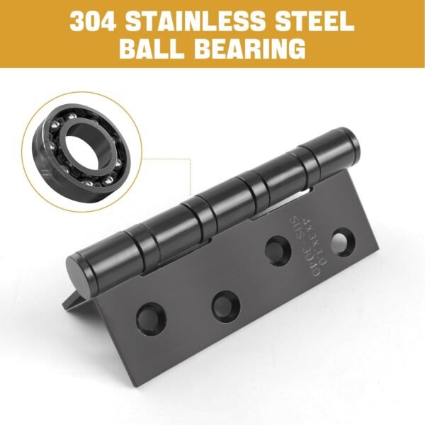 Door Hinges 304 Stainless Steel Ball Bearing Heavy Duty Door Hinges, 4 Inch 102MM, Black 3 Pair