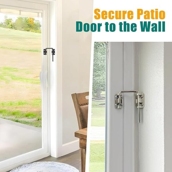 HBL' Sliding Glass Door Lock, Patio Sliding Door Child Lock & Loop Latch – Flexible for Uneven Doors, 2-3/8" Hardened Steel, Extra Home Security, Black, 2 Pack