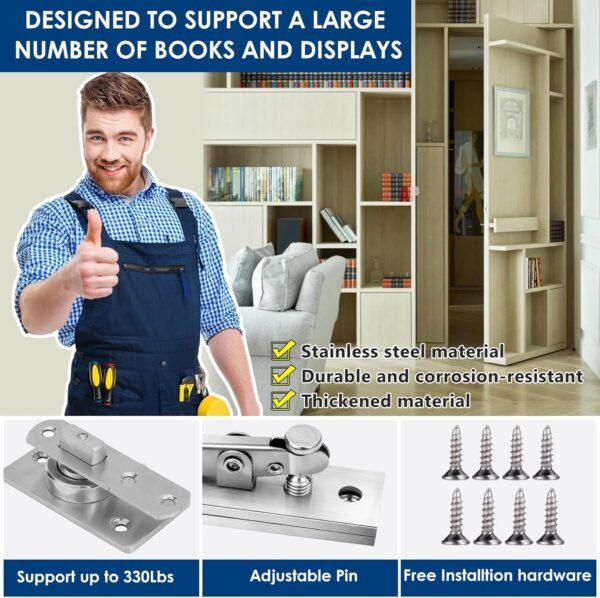 330 LBS Pivot Hinge for Large & Heavy Wood Doors – HBL’ Invisible Pivot Door Hardware for Bookshelves, Built-in Ball Bearings for Smooth & Quiet Operation.