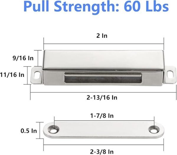 2 Pack | Magnetic Door Catch Heavy Duty - 60 Lbs Pull Force - Stainless Steel - Anti Rust - for Screen Door, Pantry Door, Barn Door and RV Doors.