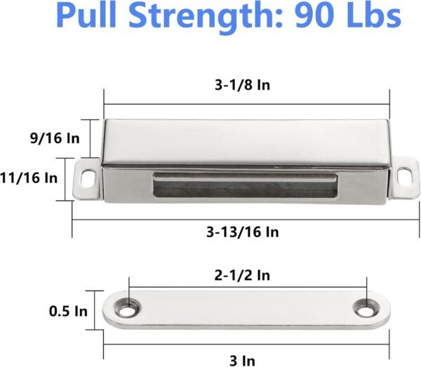 2 Pack | Heavy-Duty Magnetic Door Catch - 90lb Pull Force, Stainless Steel, Anti-Rust, Ideal for Screen Door, Pantry Door, Barn Door and RV Doors.