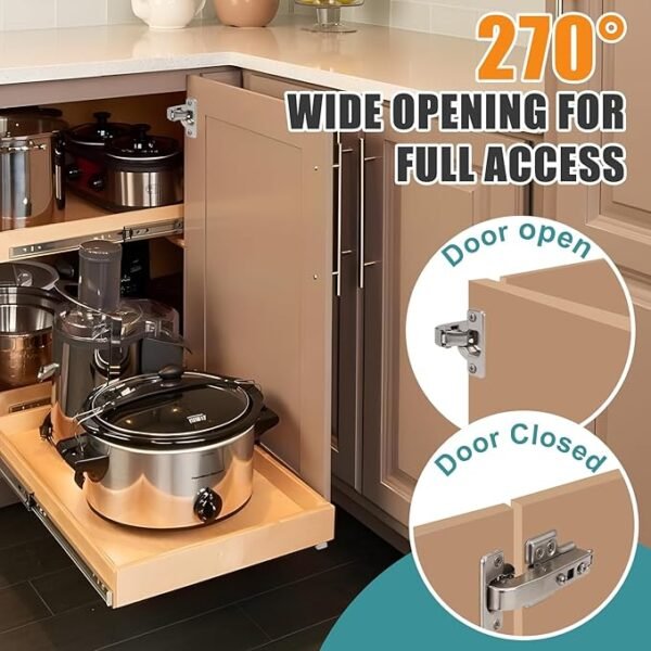 HBL' 2 Pack 90° Blind Corner Cabinet Hinge, Pie Cut Corner Kitchen Door Hinge, Soft Close European Concealed Hinge for Frameless Blind Corner Cabinets