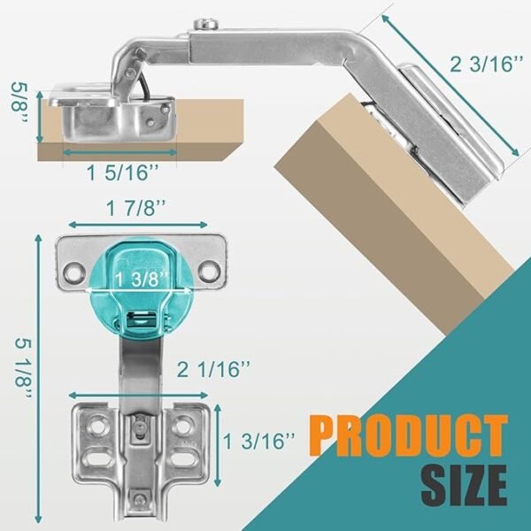 HBL' 2 Pack 135° Cabinet Hinges for Lazy Susan & Bi-Fold Doors, Adjustable Corner Kitchen Cabinet Hinges, Heavy-Duty Cabinet Hardware