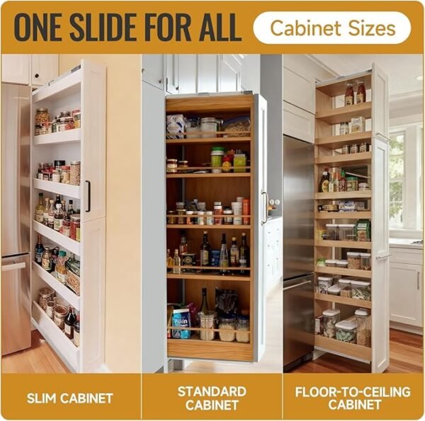 HBL' 16/18/20/22 Inch Pantry Drawer Slides for Tall Cabinets – Dual Top & Bottom Pull-Out Pantry Slides, Soft Close, 120 LBS Heavy-Duty, Silver