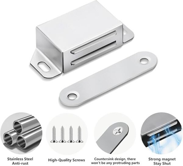 2 Pack | Magnetic Door Catch Heavy Duty - 30 Lbs Pull Force for Cabinet Doors, Window Shutters, Cupboard Doors and Closet Door, Made of Stainless Steel - Anti Rust & Long Performance.