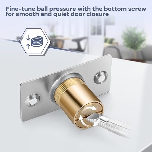 6 Pack | Closet Door Ball Catch Hardware, HBL' Stainless Steel Adjustable Door Catches with Strike Plate for French Door, Hidden Door and Other Interior Doors Hardware Replacement, Brushed Finish.