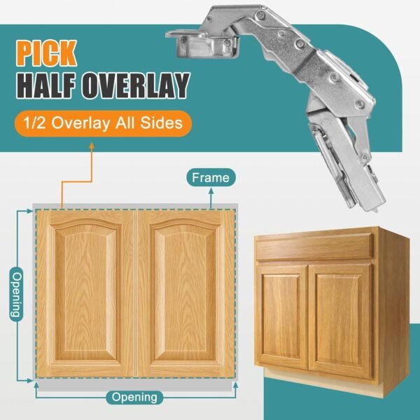 HBL' 2 Pack 165 Degree Soft Close Cabinet Hinges, Half Overlay Kitchen Cabinet Hinges, Concealed European Hinges for Lazy Susan, Pie Corner Cabinet, Open Widely and Easy Access