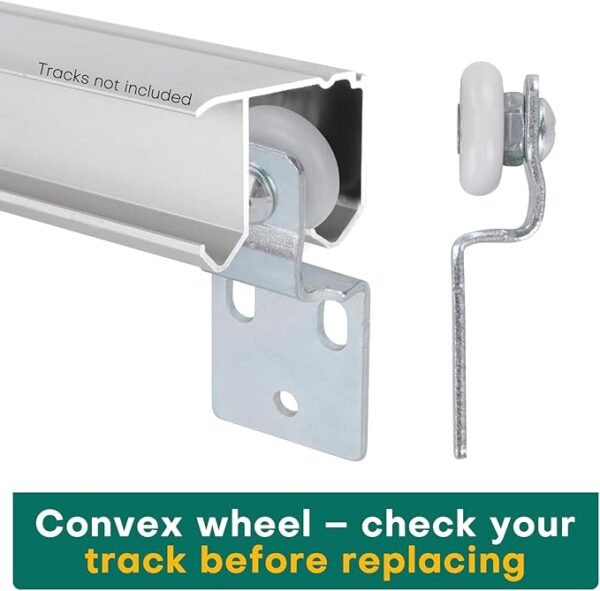 4 Pair Sliding Closet Door Roller Kit - Top Hung Door Replacement Hardware with 3/4 Inch Convex Wheels, Ball Bearing, Stamped Steel, 3/8" & 1/2" Offset Brackets