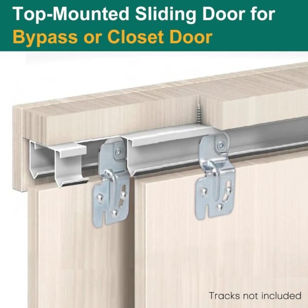 Lashow 4 Pair Sliding Closet Door Roller Kit - Top Hung Door Replacement Hardware with 7/8 Inch Convex Wheels, Stamped Steel, 1/4" & 1/2" Offset Brackets