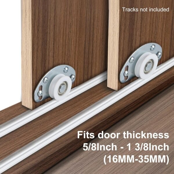LASHOW Sliding Closet Door Hardware Kit – 4 Pack Bottom Rollers & 4 Pack Top Brackets, Ball Bearing Wheels, Smooth Glide for Closet & Wardrobe Doors, Easy Installation.