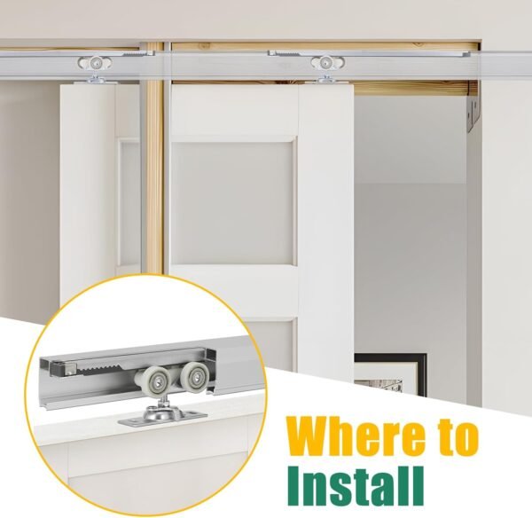 Lashow 72 Inch Porcket Door Hardware Kits with Soft Close & Soft Open, Sliding Pocket Door Hardware with 6ft Aluminum Track for New Building, No Door Included.