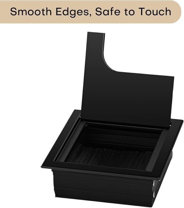 2Pcs Black Desk Cable Grommets 80x80MM, Desk Plug Hole Cover, Computer Desk Metal Cable Hole, Aluminum Alloy Rectangle Cable Hole Cover for Desktop Cable Organizer