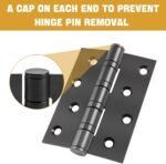 Door Hinges 304 Stainless Steel Ball Bearing Heavy Duty Door Hinges, 4 Inch 102MM, Black 3 Pair