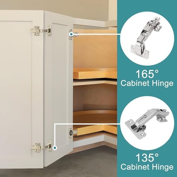 HBL' 165° & 135° Soft Close Cabinet Hinges for Lazy Susan Bifold Doors, Concealed European Hinges, Full Overlay, Adjustable Hinge, 2 x 165° + 2 x 135° Hinges for Pie Cut Corner Cabinets