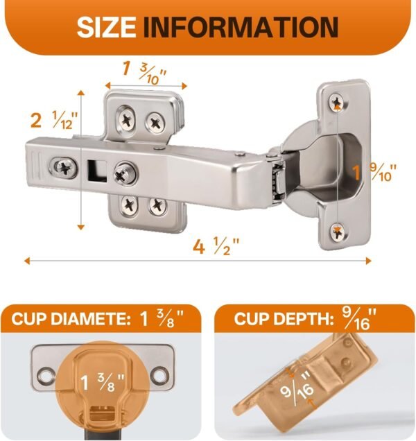 HBL' 2 Pack 45° Corner Cabinet Hinge, 135° Corner Cabinet Hinge Replacement, European Concealed Kitchen Door Hinge for Frameless Cabinets, Soft Close and Heavy Duty Steel