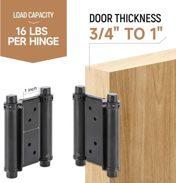 HBL' 4 Pack Swing Door Hinges, 3 Inch Double Action Spring Hinges for Saloon Door, Cafe, Bar, Swinging Doors, Self-Closing Two-Way Door Hinges, Adjustable Tension, Black Stainless Steel.