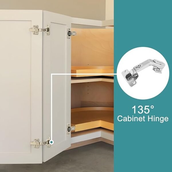 HBL' 2 Pack 135° Cabinet Hinges for Lazy Susan & Bi-Fold Doors, Adjustable Corner Kitchen Cabinet Hinges, Heavy-Duty Cabinet Hardware