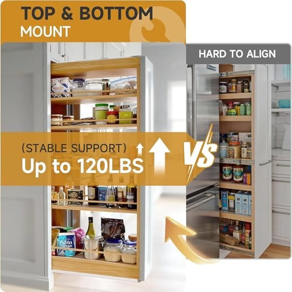 HBL' 16/18/20/22 Inch Pantry Drawer Slides for Tall Cabinets – Dual Top & Bottom Pull-Out Pantry Slides, Soft Close, 120 LBS Heavy-Duty, Silver