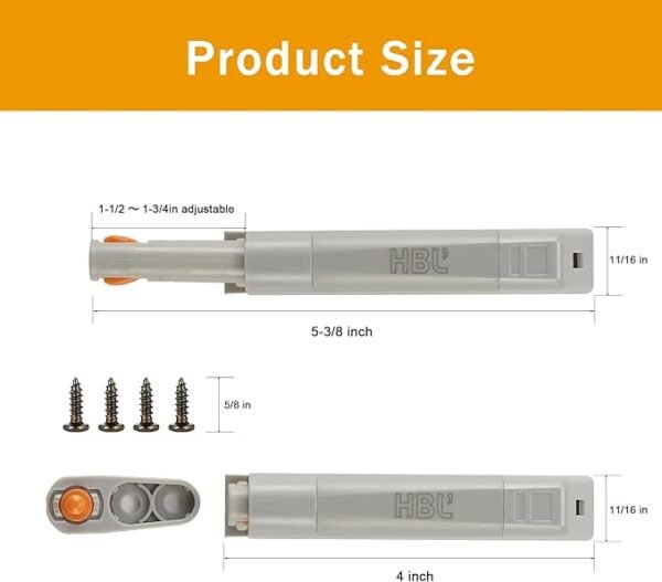 4 Pack | Powerful Attraction Push-to-Open Door Latch for Cabinets - HBL’ Heavy-Duty Cabinet Push Latch, Non-Magnetic RV Drawer Catch, Kitchen Hardware Touch Release Latch.