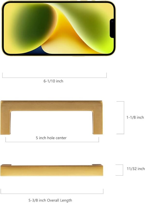 HBL' 10 Pack | Solid Heavy Duty Gold Cabinet Handles - 5inch Hole Center - Gold Handles for Kitchen Cabinet and Drawer - Zinc Alloy Cabinet Pulls, Anti-Fingerprint and Non-Fading.
