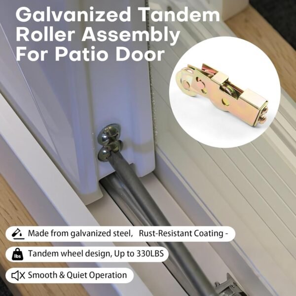 2 Pack Sliding Door Rollers, 1 1/4 Inch Sliding Glass Door Tandem Wheels Replacement Kit, 330LBS Heavy Duty Tamdem Rollers for Patio Door - Y1818