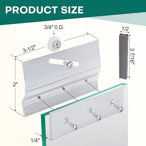 Lashow 4 Pcs Frameless Shower Door Top Bracket Roller Assembly, 3/4" Ball Bearing Wheel, Adjustable Aluminum with Glazing Vinyl for Safe & Stable Glass Fit