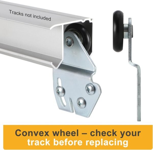 Sliding Closet Door Roller Kit – Top Hung Door Replacement Hardware with 1-Inch Convex Ball Bearing Wheels, Stamped Steel, 1/4" & 1/2" Offset Brackets