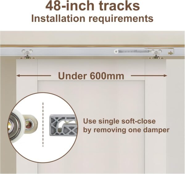 48/72 Inch Pocket Door Hardware Kits with Soft Close & Soft Open, Pocket Door Commercial Grade Hanger with 6ft Aluminum Track for New Building, No Door Included.