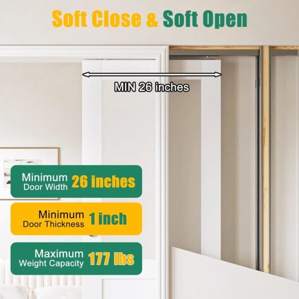 Lashow 72 Inch Porcket Door Hardware Kits with Soft Close & Soft Open, Sliding Pocket Door Hardware with 6ft Aluminum Track for New Building, No Door Included