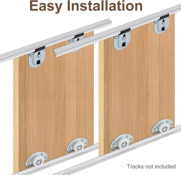 LASHOW Sliding Closet Door Hardware Kit – 4 Pack Bottom Rollers & 4 Pack Top Brackets, Ball Bearing Wheels, Smooth Glide for Closet & Wardrobe Doors, Easy Installation.