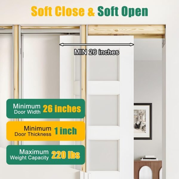 Lashow 72 Inch Porcket Door Hardware Kits with Soft Close & Soft Open, Sliding Pocket Door Hardware with 6ft Aluminum Track for New Building, No Door Included.