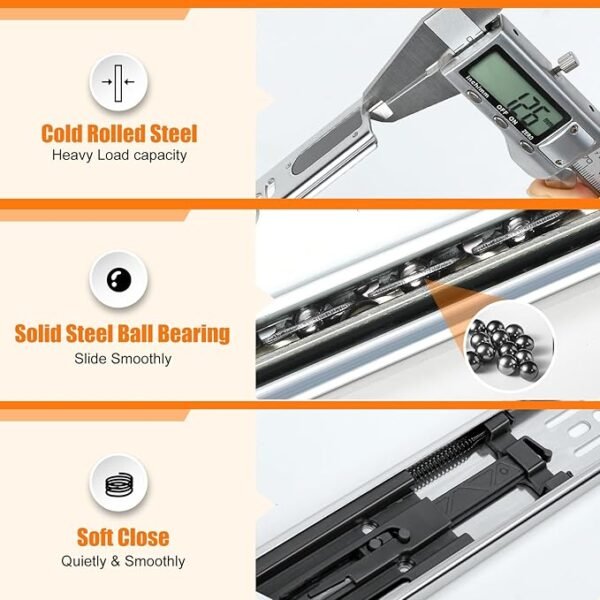 1 Pack Soft Close Drawer Slides 12/14/16/18/20/22 inch, HBL’ Heavy Duty Cabinet Drawer Slides Replacement - Ball Bearing Full Extension, 200 LB Capacity, Made of Cold-Rolled Steel, Rust-Resistant & Long-Lasting.