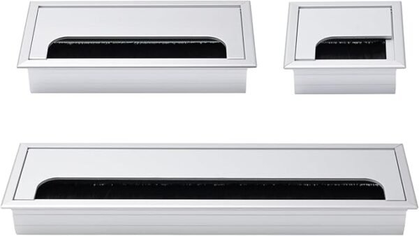 2Pcs Black Desk Cable Grommets 80x80MM, Desk Plug Hole Cover, Computer Desk Metal Cable Hole, Aluminum Alloy Rectangle Cable Hole Cover for Desktop Cable Organizer