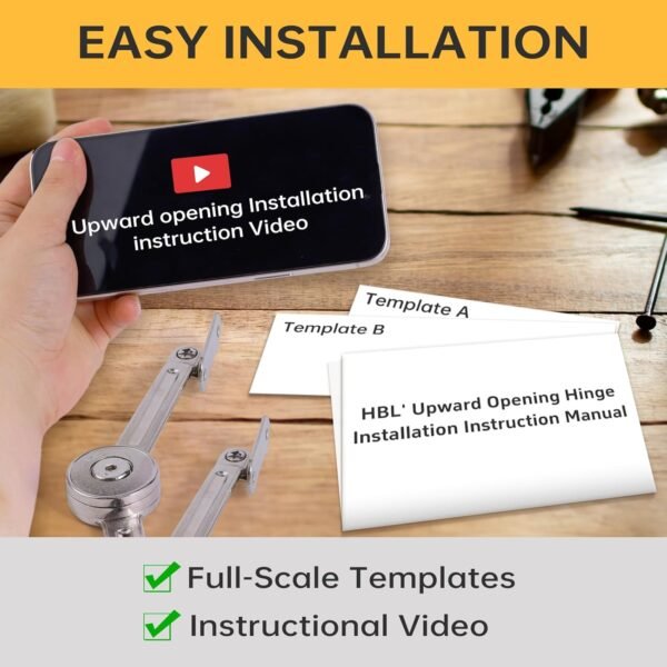 HBL' 2 Pack | Lid Support Hinges Heavy Duty Lid Stay Hinge – 110° Open Angle, Free Stop, Tension Adjustable, Supports Up to 22.5KG for Upper Cabinets & RV Cabinets.