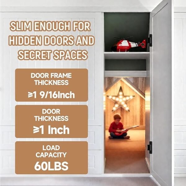 HBL' 2 Pack Hidden Door Hinges, Ultra-Thin Adjustable Concealed Hinges for Secret Doors, Pantries & Closets, Heavy Duty Invisible Design