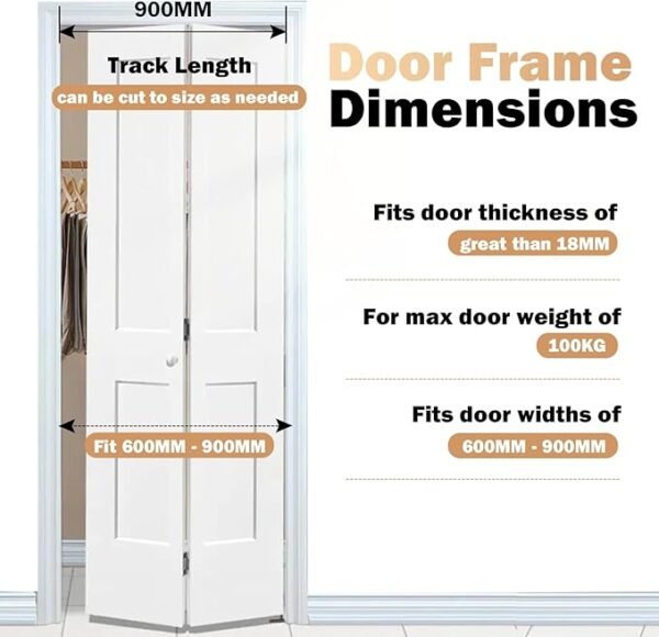 1 Pack Bifold Door Hardware Kits, Bi-fold Door Hardware Set with 36 Inch Long Track for Folding Closet and Indoor Use, Heavy Duty and Easy to Install.
