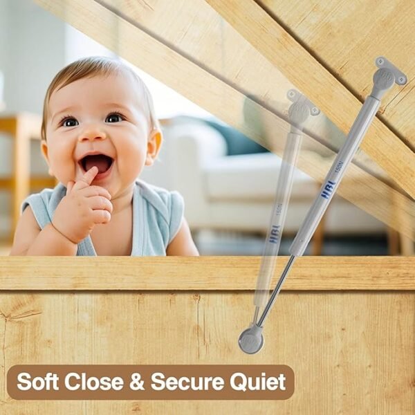 2 Pack Soft Close Toy Box Hinges for Heavy Curved, Round, Arched and Flat Lids - HBL' 150N Gas Strut Spring Safety Hinges to Slow Down and Slow Close, Also Works for Flat Lids.