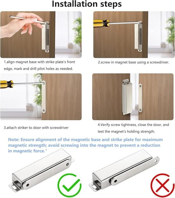 2 Pack | Magnetic Door Catch Heavy Duty - 60 Lbs Pull Force - Stainless Steel - Anti Rust - for Screen Door, Pantry Door, Barn Door and RV Doors.