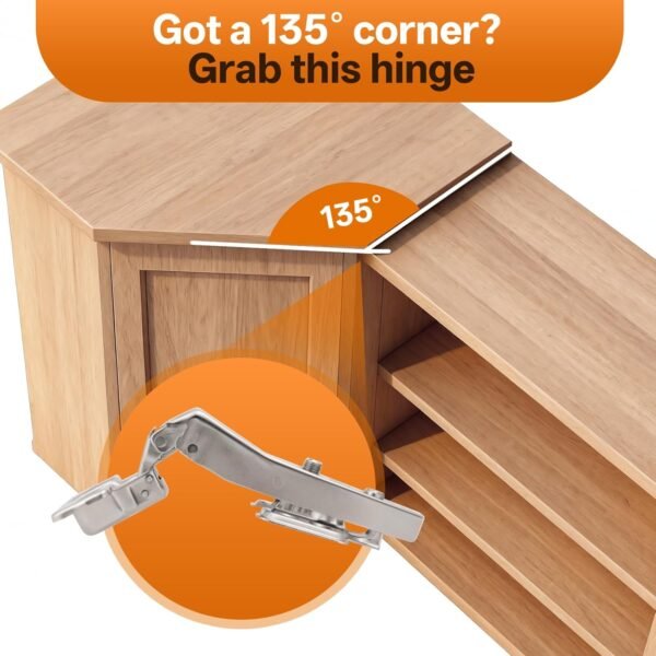 HBL' 2 Pack 45° Corner Cabinet Hinge, 135° Corner Cabinet Hinge Replacement, European Concealed Kitchen Door Hinge for Frameless Cabinets, Soft Close and Heavy Duty Steel