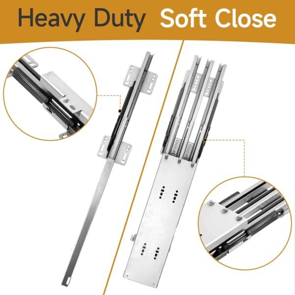 HBL' 16/18/20/22 Inch Pantry Drawer Slides for Tall Cabinets – Dual Top & Bottom Pull-Out Pantry Slides, Soft Close, 120 LBS Heavy-Duty, Silver