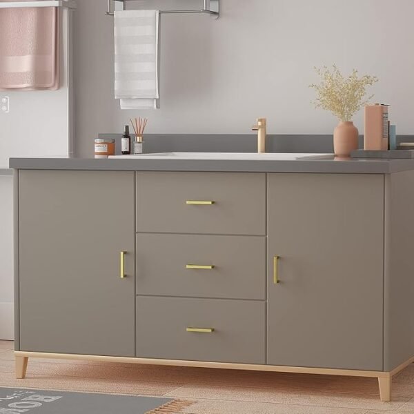 HBL' 10 Pack | Solid Heavy Duty Gold Cabinet Handles - 5inch Hole Center - Gold Handles for Kitchen Cabinet and Drawer - Zinc Alloy Cabinet Pulls, Anti-Fingerprint and Non-Fading.