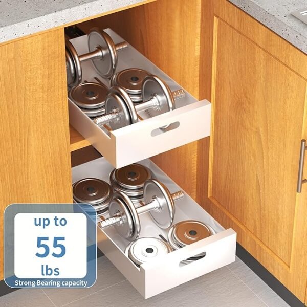 1 Pack | 21" Deep Pull Out Cabinet Organizer Adhesive, 10-Inch Wide Sturdy Carbon Steel Roll-Out Drawers for Face Frame or Frameless Cabinets,Slide-Out Shelves for Pantry.