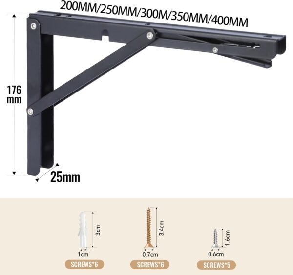 HBL' 2 Pack 200/250/300/350/400MM Folding Shelf Brackets Heavy Duty Shelf Brackets Wall Mounted Foldable Shelving Brackets for RV Folding Desk(Shelf Bracket Only)