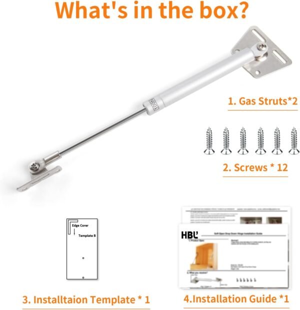 HBL' 2 Pack 100N/22LBS Drop Down Gas Struts for Drop-Front Desk Downward Slowly Such as Fold-Down Desk, Flap Lid