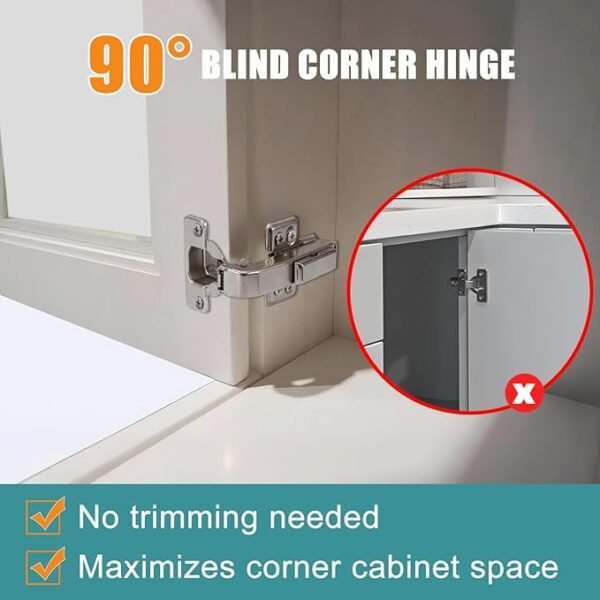 HBL' 2 Pack 90° Blind Corner Cabinet Hinge, Pie Cut Corner Kitchen Door Hinge, Soft Close European Concealed Hinge for Frameless Blind Corner Cabinets