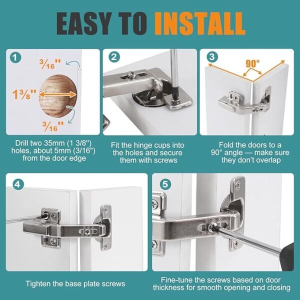 HBL' 2 Pack 135° Cabinet Hinges for Lazy Susan & Bi-Fold Doors, Adjustable Corner Kitchen Cabinet Hinges, Heavy-Duty Cabinet Hardware