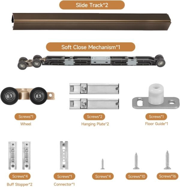 HBL’ 72Inch Pocket Door Hardware Kit with Soft Close Feature – Heavy-Duty Aluminum Track Set, Smooth Sliding & Easy Installation – Fits 23" to 36" Wide Single Doors, 72" Track Included.