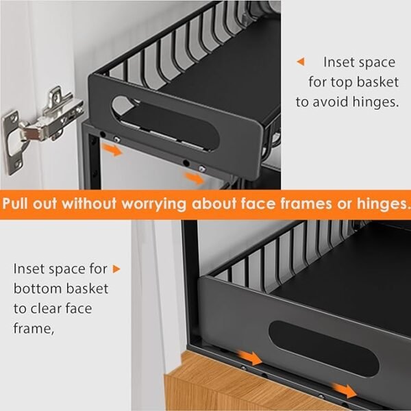 HBL' 1-Pack Large Metal Under Sink Organizer, 2-Tier Slide-Out Under the Kitchen Sink Organizer and Storage,Height Adjustable Under Sink Storage Shelves for Bathroom.