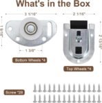 LASHOW Sliding Closet Door Hardware Kit – 4 Pack Bottom Rollers & 4 Pack Top Brackets, Ball Bearing Wheels, Smooth Glide for Closet & Wardrobe Doors, Easy Installation.